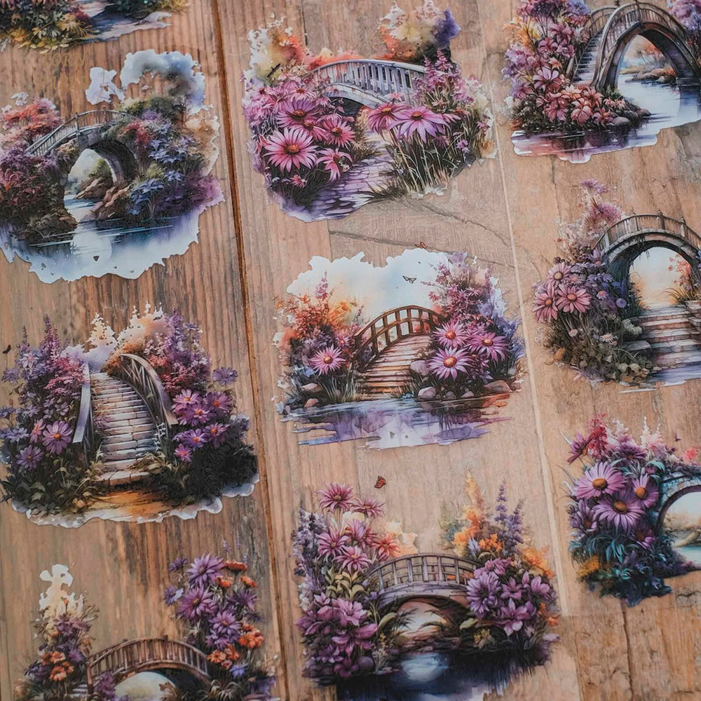 London Gifties_ purple floral bridges 3D Gloss PET Tape 10m[1Loop] LG 201
