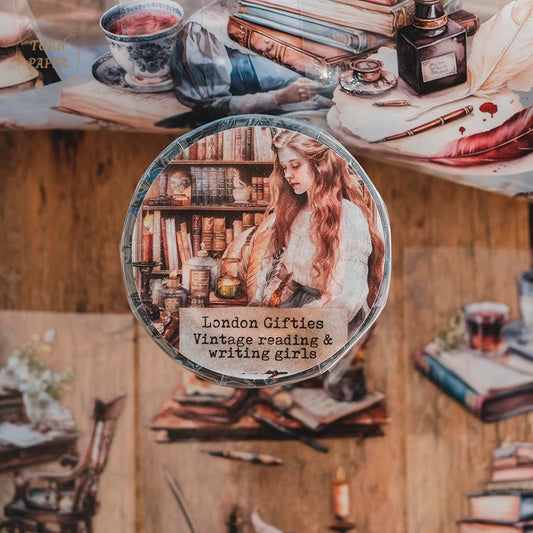 London Gifties_ vintage reading & writing girls 3D Gloss PET Tape 10m[1Loop] LG 219