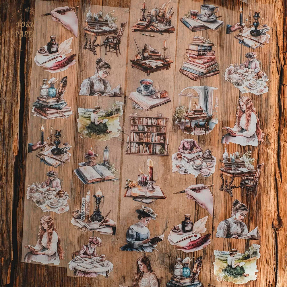 London Gifties_ vintage reading & writing girls 3D Gloss PET Tape 10m[1Loop] LG 219
