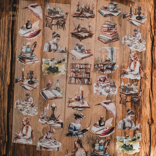 London Gifties_ vintage reading & writing girls 3D Gloss PET Tape 10m[1Loop] LG 219