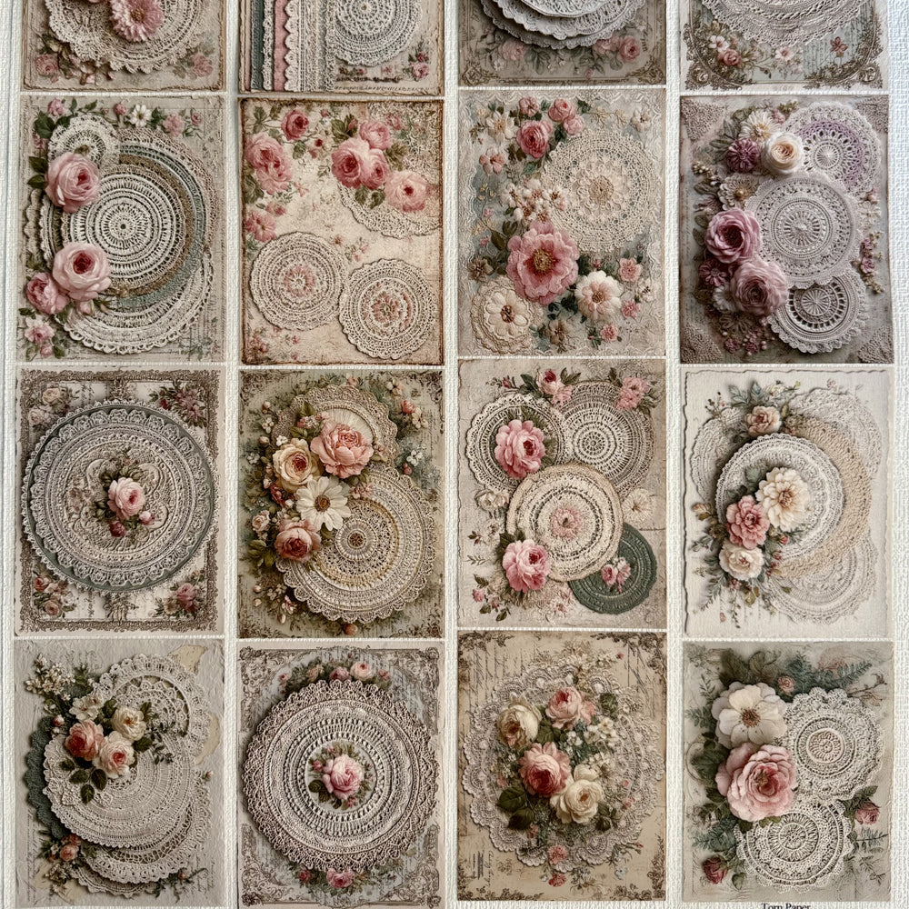 Torn Paper_ Delicate fabric doilies & plush blossoms 3D Print PET Tape 200cm TPM 032[1Loop]