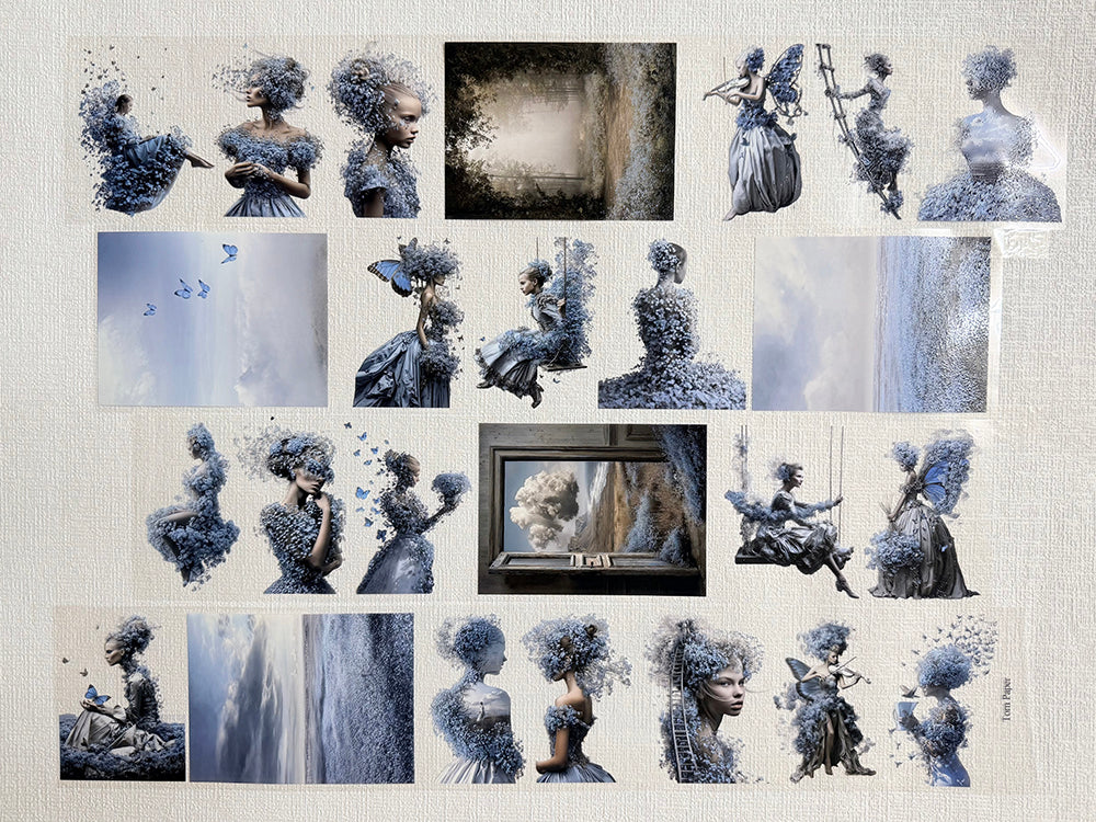 Torn Paper_ Ethereal Blue Garden 3D Print PET Tape 200cm TPM 100[1Loop]