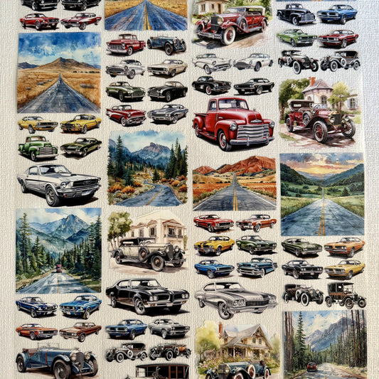 Torn Paper_ A dazzling lineup of classic cars 3D Print PET Tape 200cm TPM 026[1Loop]