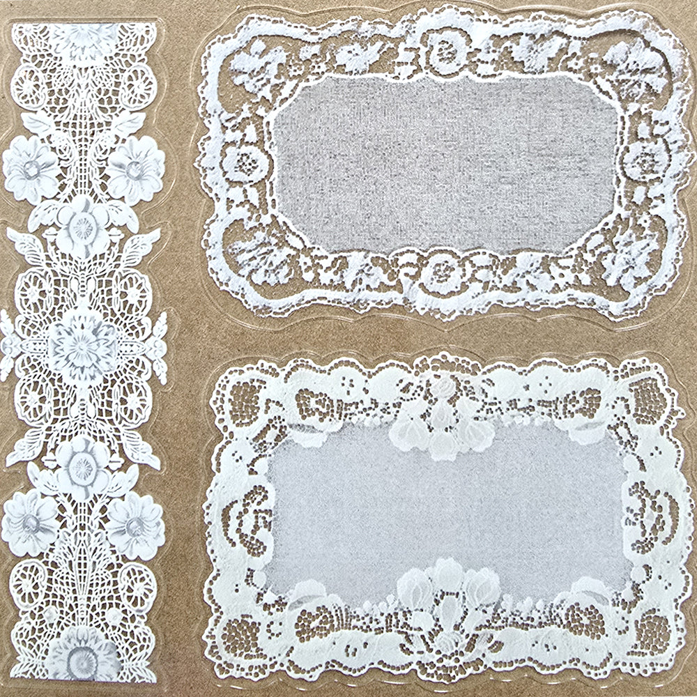 Torn Paper_ Lace and Doilies 3D Print PET Stickerbook 10sheets TPM 039