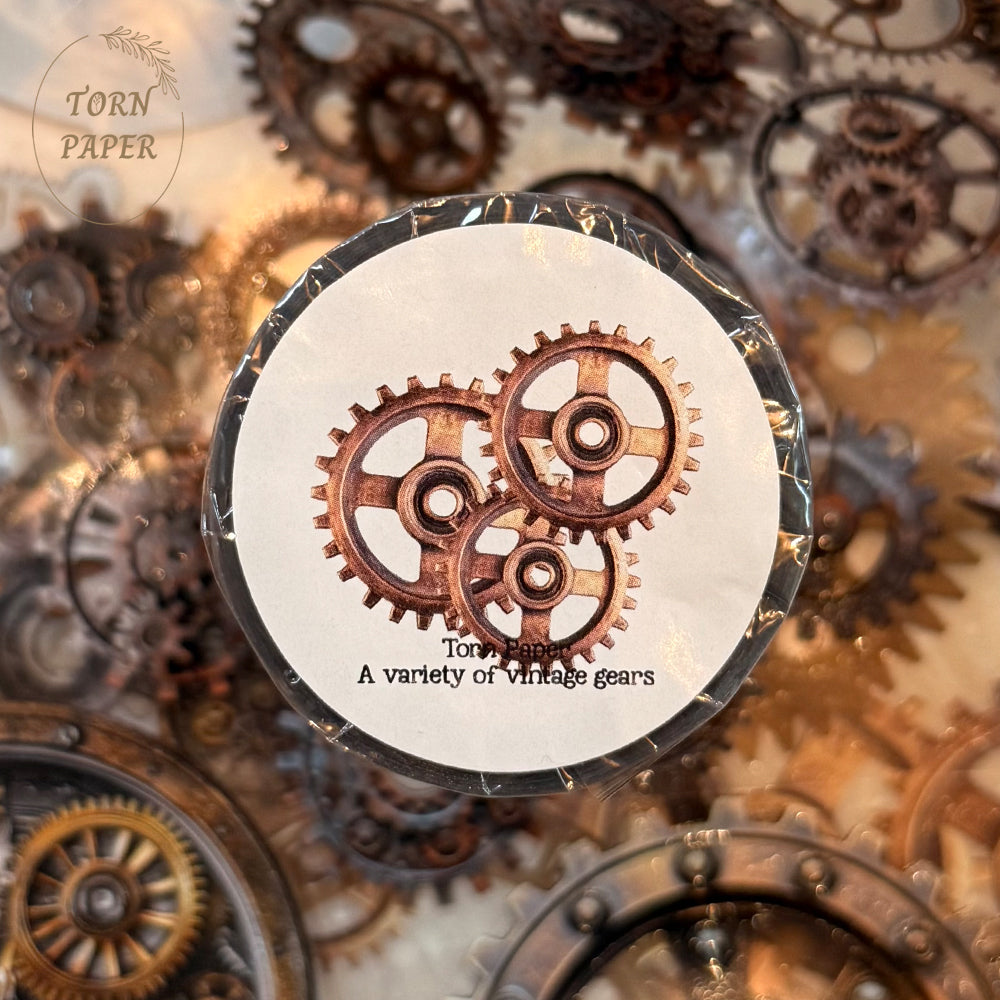 Torn Paper_ A variety of vintage gears 3D Print PET Tape 200cm TPM 001[1Loop]