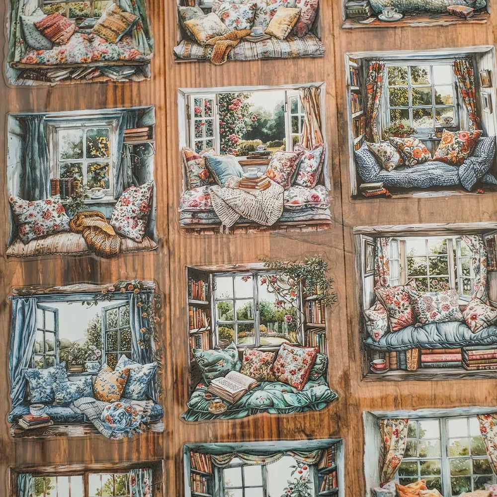 London Gifties_ Cosy floral window reading nooks 3D Gloss Kiss Cut PET Tape 10m[Whole] LG 497