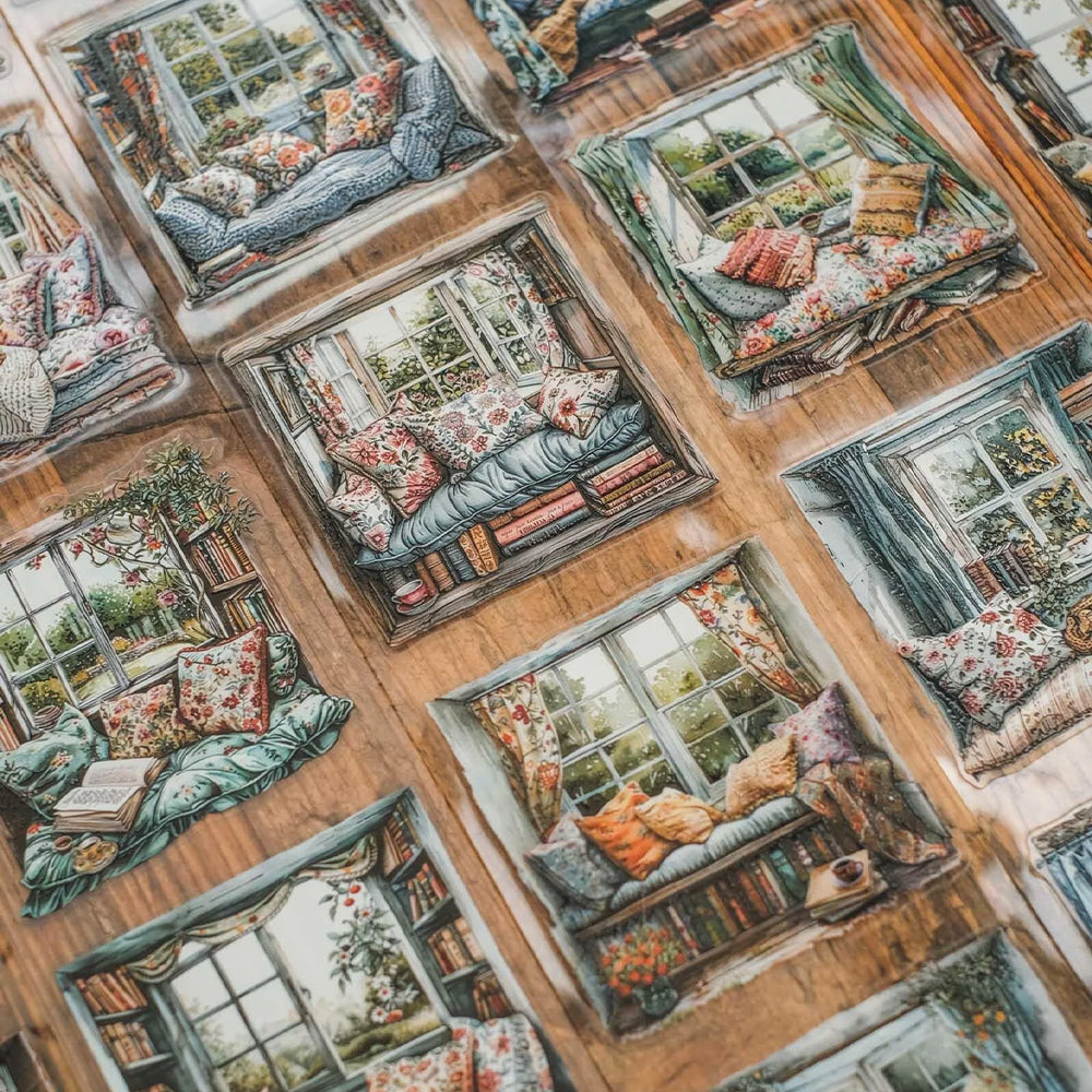 London Gifties_ Cosy floral window reading nooks 3D Gloss Kiss Cut PET Tape 10m[Whole] LG 497