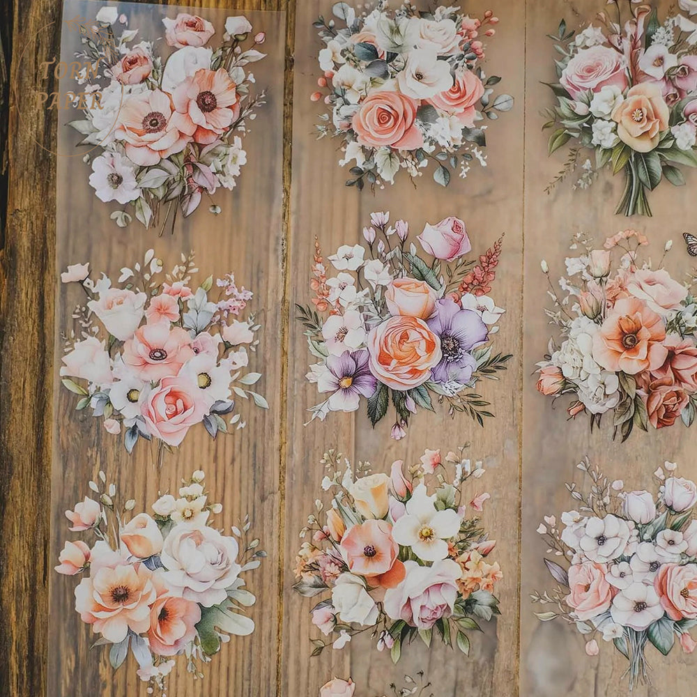 London Gifties_ Warm peachy florals matt PET Tape 10m[1Loop] LG 041