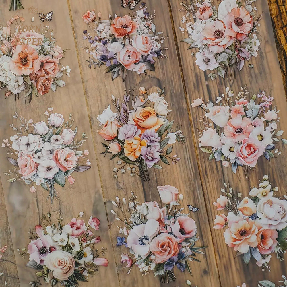 London Gifties_ Warm peachy florals matt PET Tape 10m[1Loop] LG 041