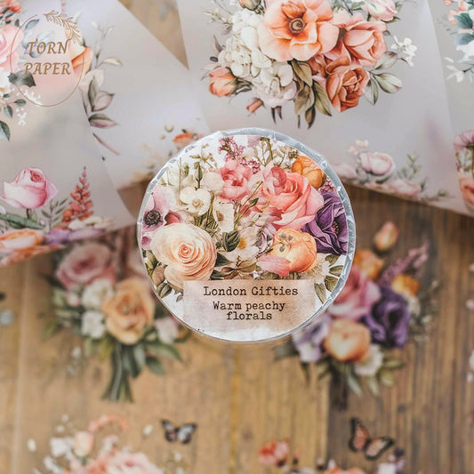 London Gifties_ Warm peachy florals matt PET Tape 10m[1Loop] LG 041