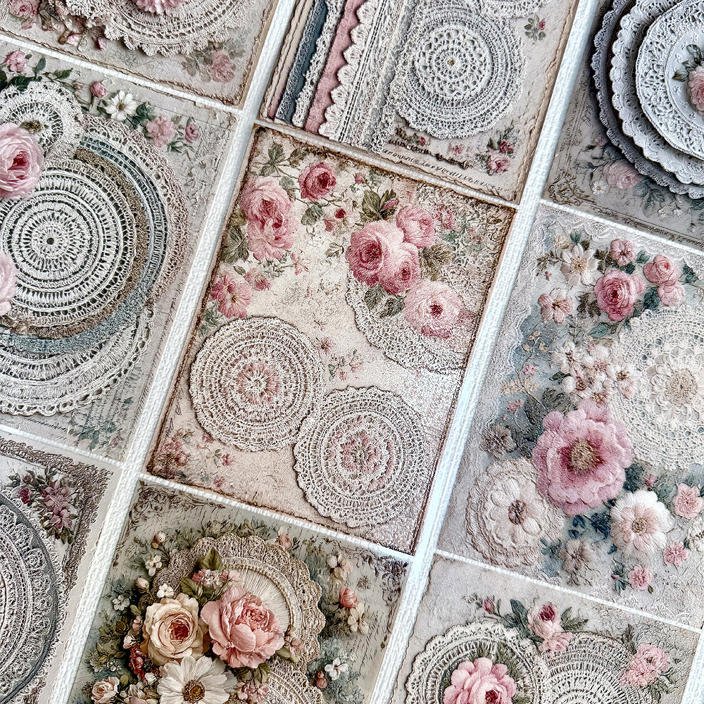 Torn Paper_ Delicate fabric doilies & plush blossoms 3D Print PET Tape 6m TPM 032[Whole]