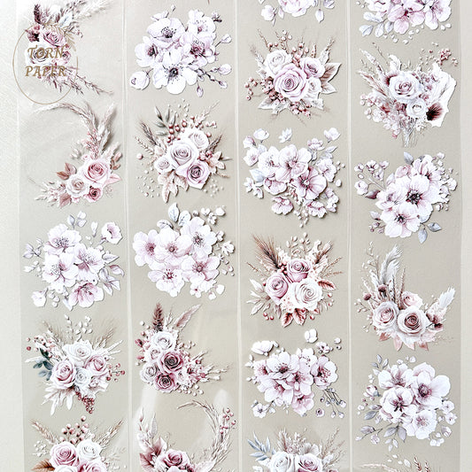 Torn Paper_ Watercolor Pink floral with pampas 3D Print PET Tape 200cm TPM 012[1Loop]