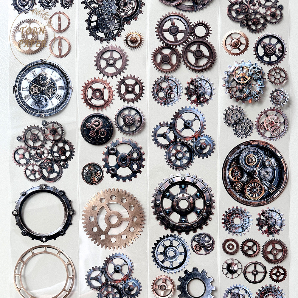 Torn Paper_ A variety of vintage gears 3D Print PET Tape 200cm TPM 001[1Loop]