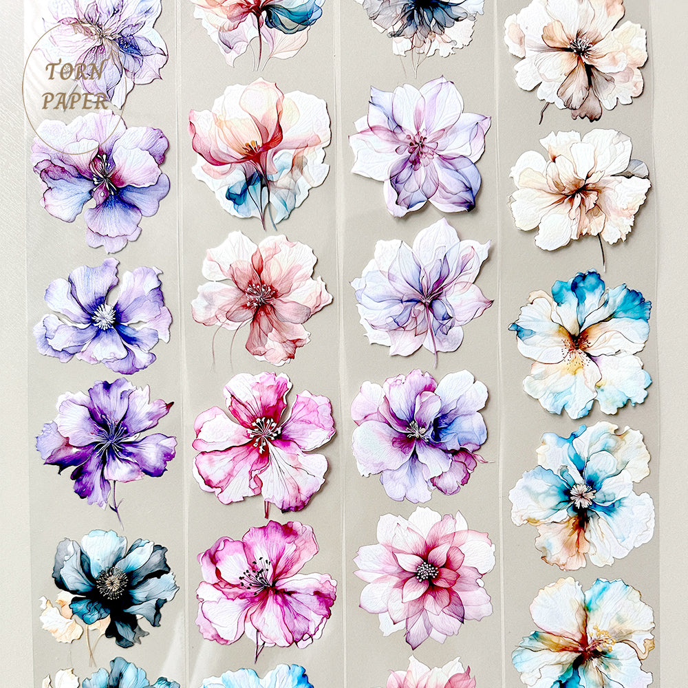 Torn Paper_ Abstract watercolor flowers 3D Gloss PET Tape 6m TPM 003[Whole]