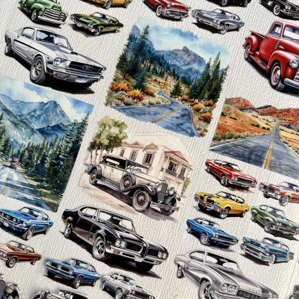 Torn Paper_ A dazzling lineup of classic cars 3D Print PET Tape 6m TPM 026[Whole]