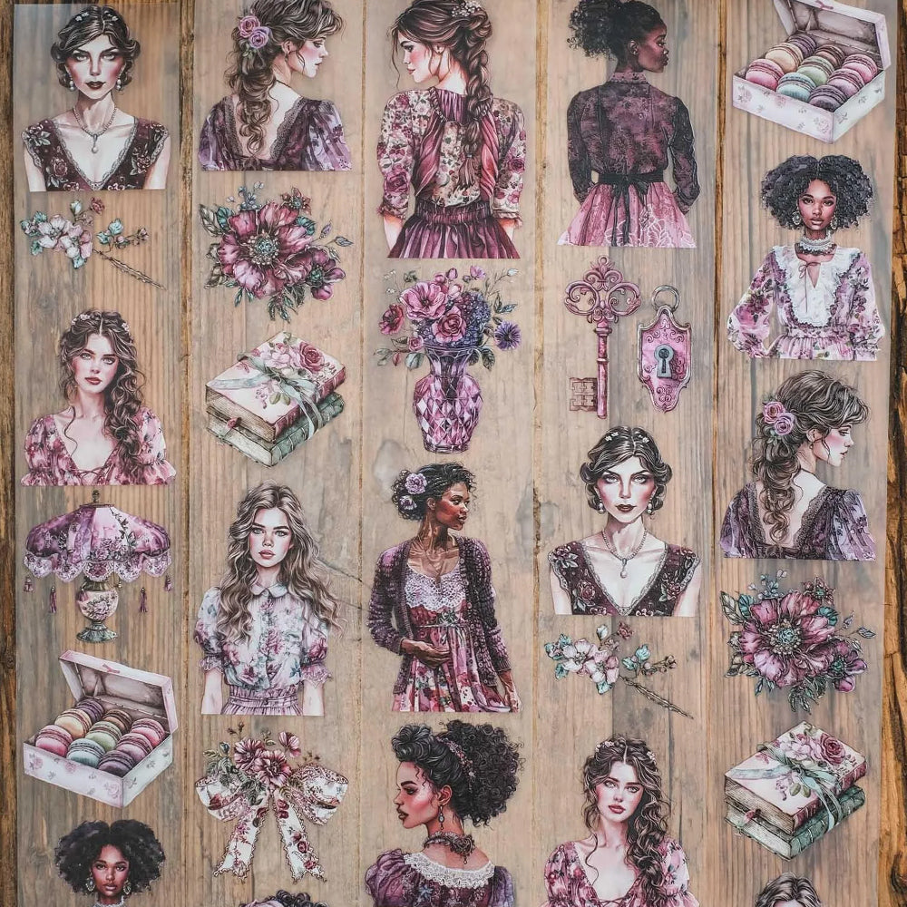 London Gifties_ Deep red vintage girls 3D Gloss PET Tape 10m[1Loop] LG 298