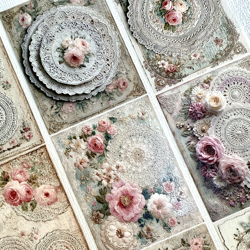 Torn Paper_ Delicate fabric doilies & plush blossoms 3D Print PET Tape 6m TPM 032[Whole]