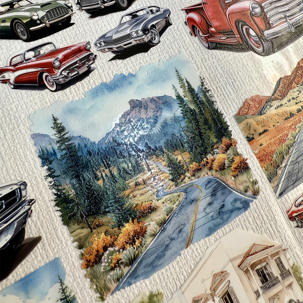 Torn Paper_ A dazzling lineup of classic cars 3D Print PET Tape 6m TPM 026[Whole]