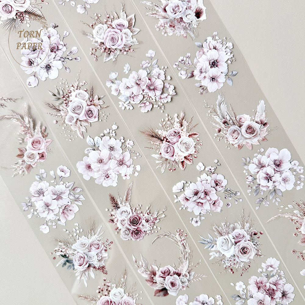 Torn Paper_ Watercolor Pink floral with pampas 3D Print PET Tape 200cm TPM 012[1Loop]