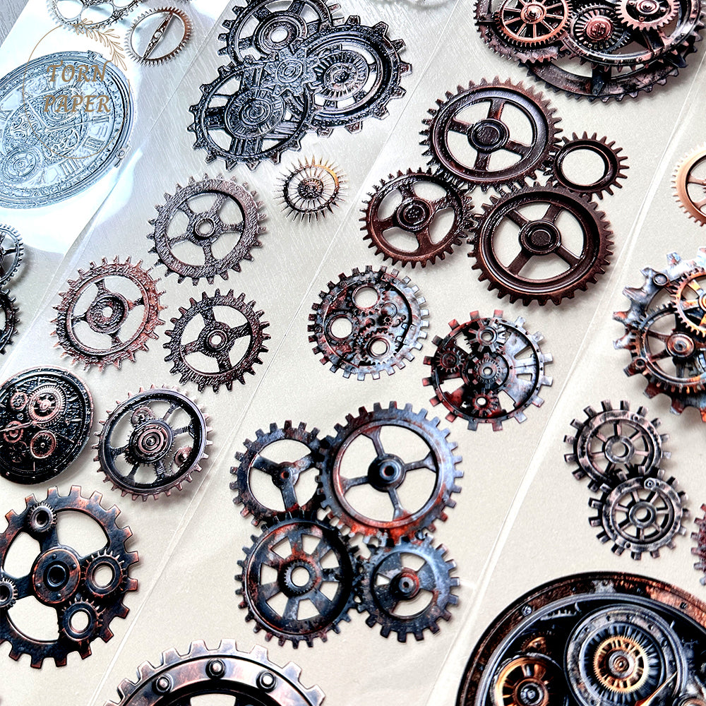 Torn Paper_ A variety of vintage gears 3D Print PET Tape 200cm TPM 001[1Loop]