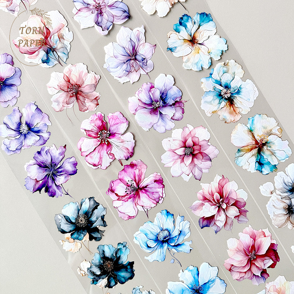 Torn Paper_ Abstract watercolor flowers 3D Gloss PET Tape 6m TPM 003[Whole]