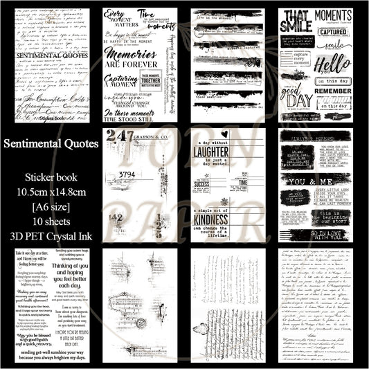 Torn Paper_ Sentimental Quotes 3D Print PET Stickerbook 10sheets TPM 041