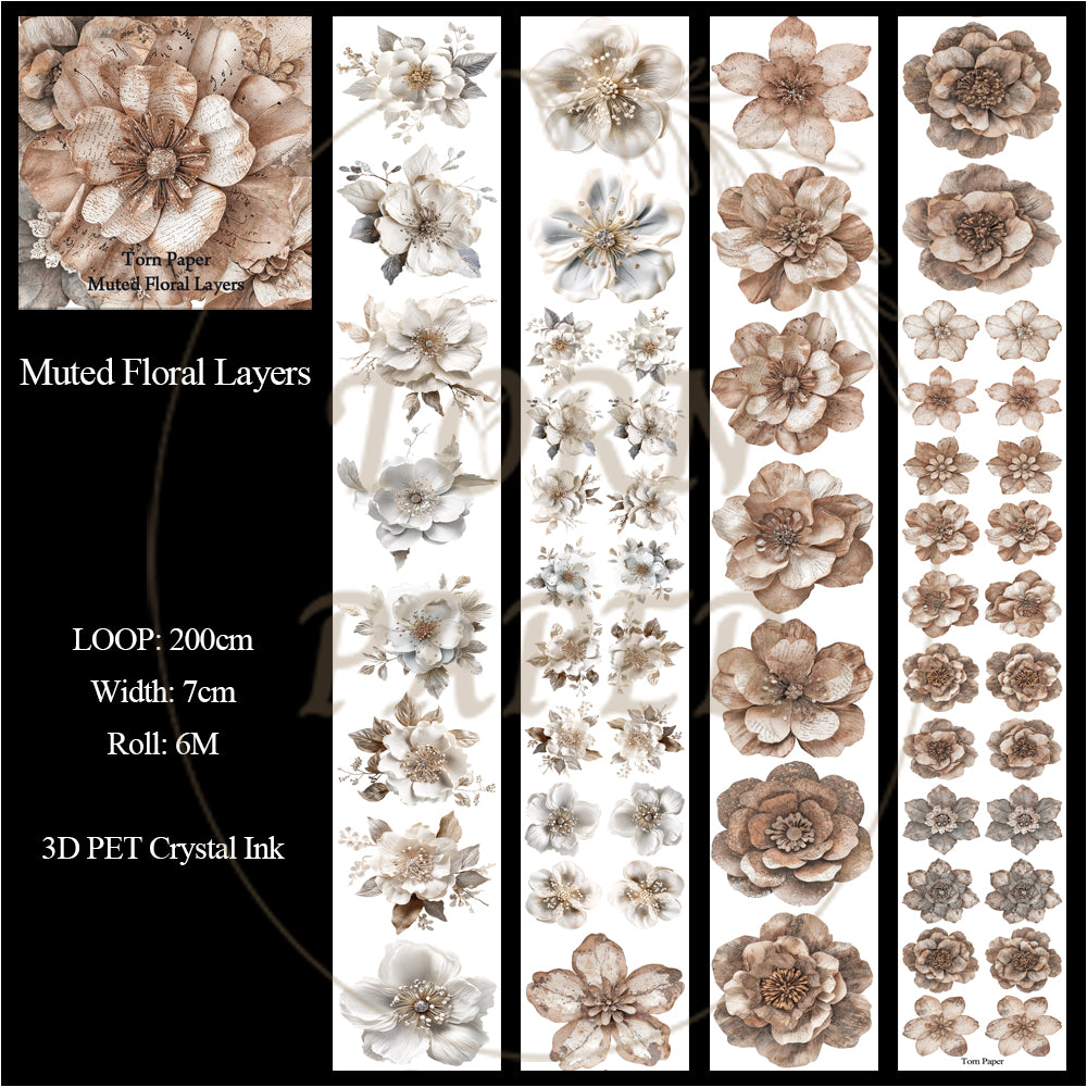 Torn Paper_ Muted Floral Layers 3D Print PET Tape 200cm TPM 079[1Loop]
