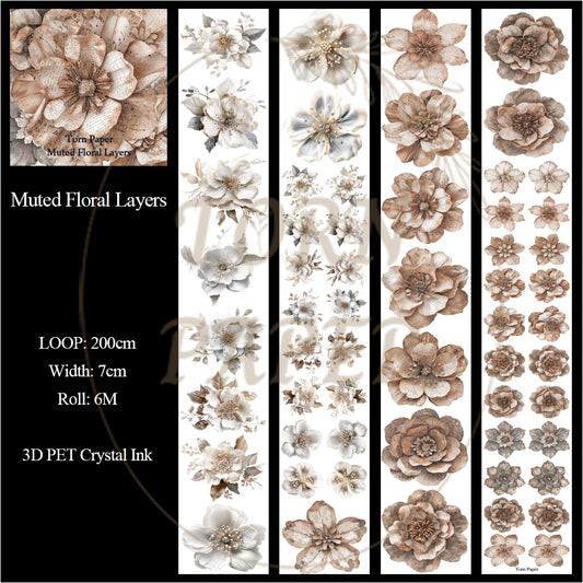 Torn Paper_ Muted Floral Layers 3D Print PET Tape 200cm TPM 079[1Loop]