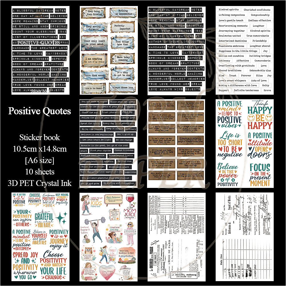 Torn Paper_ Positive Quotes 3D Print PET Stickerbook 10sheets TPM 040