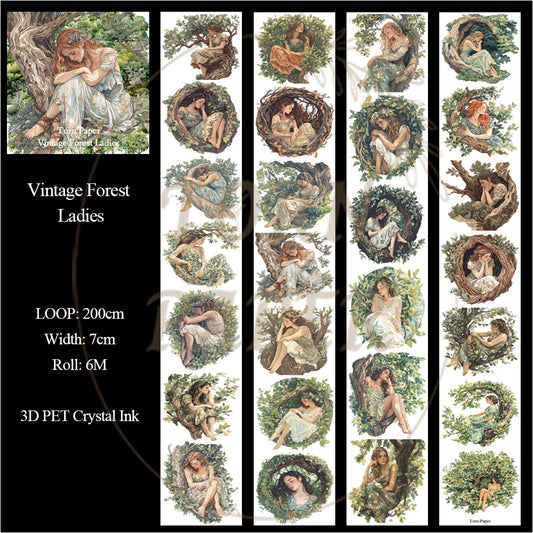 Torn Paper_ Vintage Forest Ladies 3D Print PET Tape 6m TPM 061[1Loop]