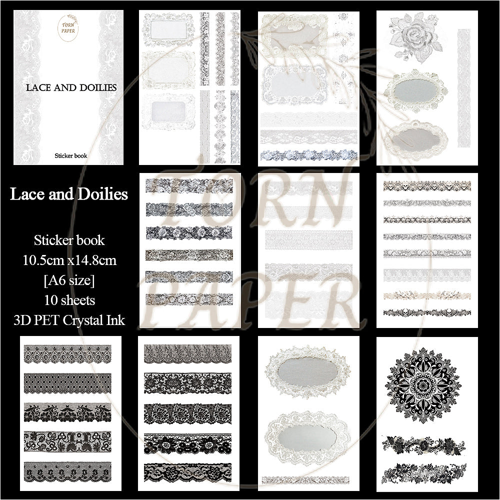 Torn Paper_ Lace and Doilies 3D Print PET Stickerbook 10sheets TPM 039