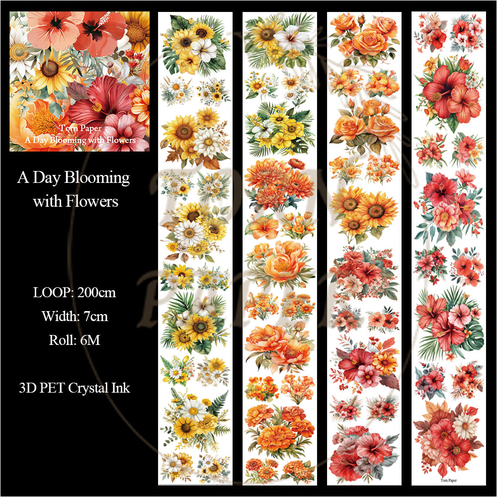 Torn Paper_ A Day Blooming with Flowers 3D Print PET Tape 200cm TPM 074[1Loop]