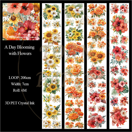 Torn Paper_ A Day Blooming with Flowers 3D Print PET Tape 200cm TPM 074[1Loop]