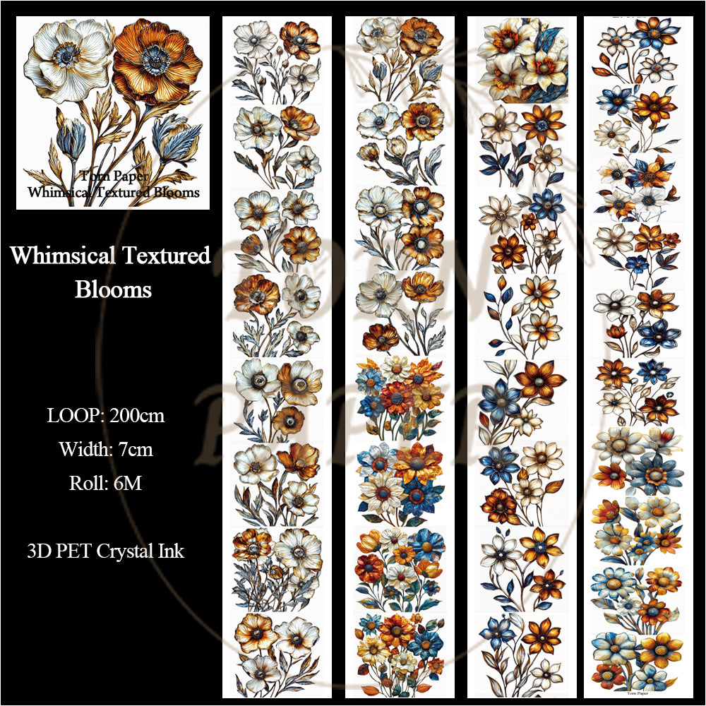 Torn Paper_ Whimsical Textured Blooms 3D Print PET Tape 200cm TPM 024[1Loop]