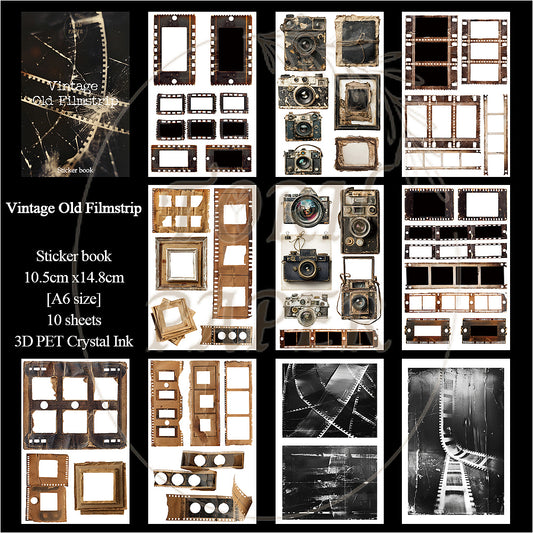 Torn Paper_ Vintage Old Filmstrip 3D Print PET Stickerbook 10sheets TPM 043