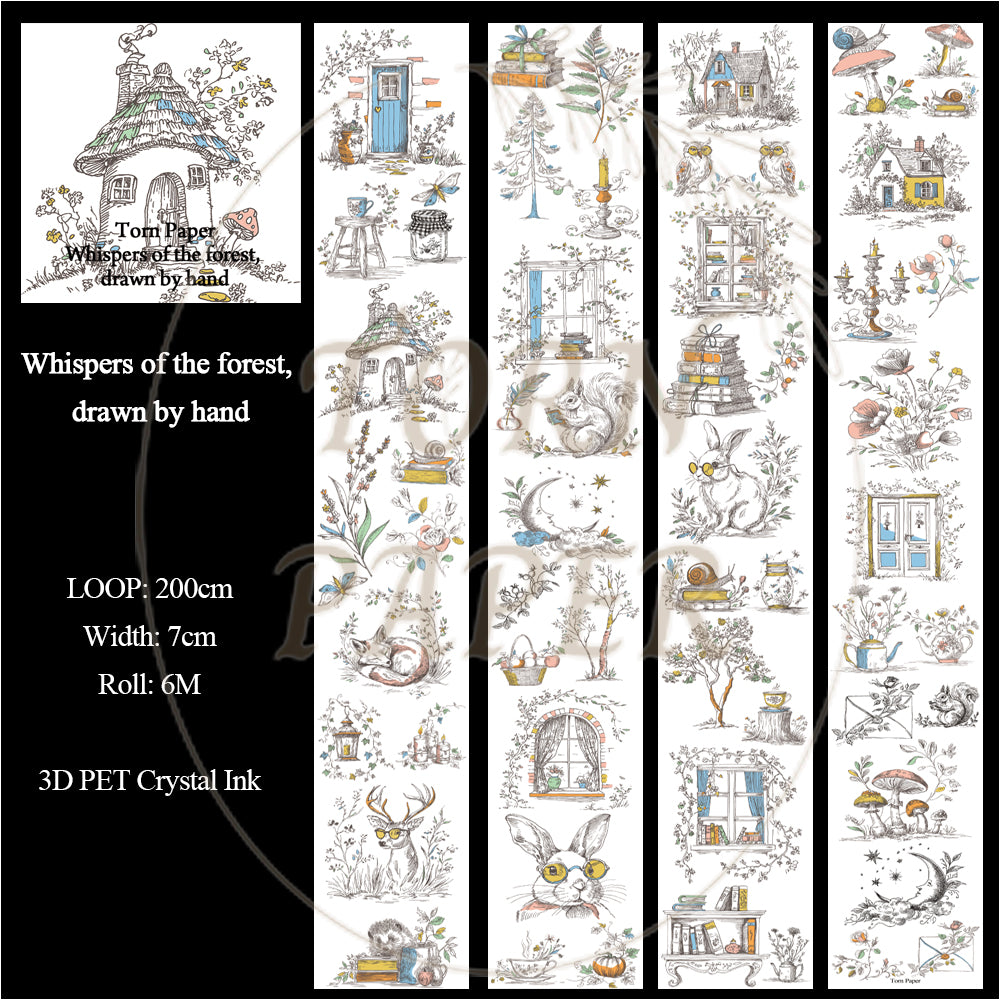 Torn Paper_ Whispers of the forest, drawn by hand 3D Print PET Tape 200cm TPM 025[1Loop]