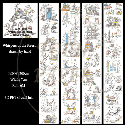 Torn Paper_ Whispers of the forest, drawn by hand 3D Print PET Tape 200cm TPM 025[1Loop]