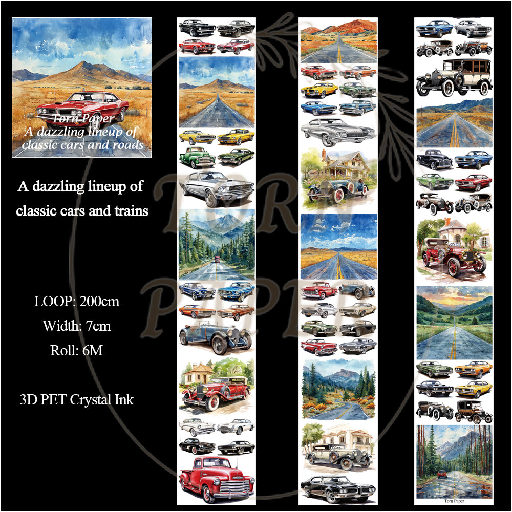 Torn Paper_ A dazzling lineup of classic cars 3D Print PET Tape 6m TPM 026[Whole]