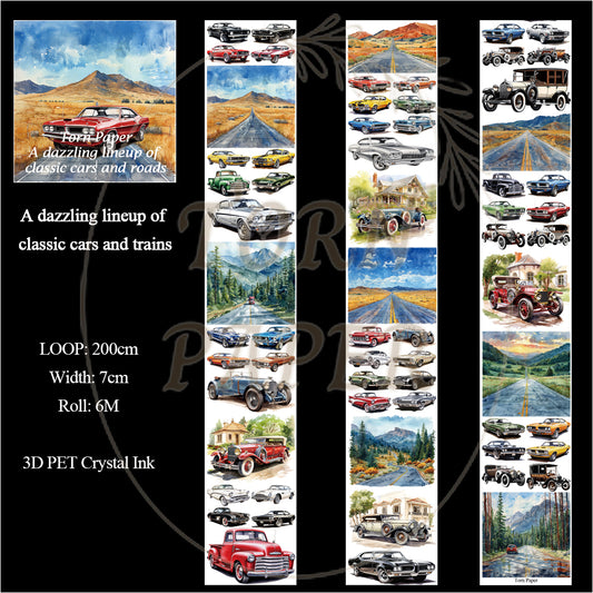 Torn Paper_ A dazzling lineup of classic cars 3D Print PET Tape 200cm TPM 026[1Loop]