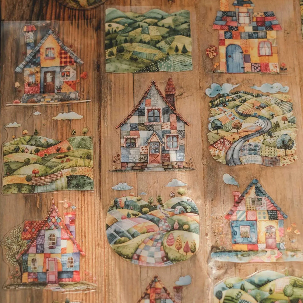 London Gifties_ Patchwork fields & houses 3D Gloss Kiss Cut PET Tape 10m[1Loop] LG 467