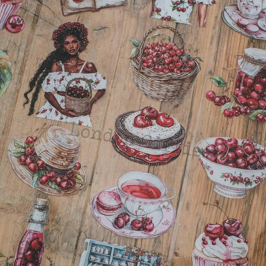 London Gifties_ Cherry pie cottage girls 3D Gloss PET Tape 10m[1Loop] LG 258