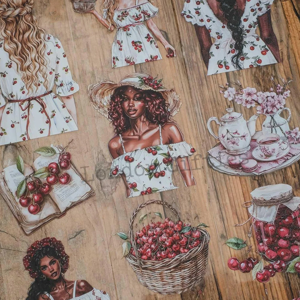 London Gifties_ Cherry pie cottage girls 3D Gloss PET Tape 10m[Whole] LG 258