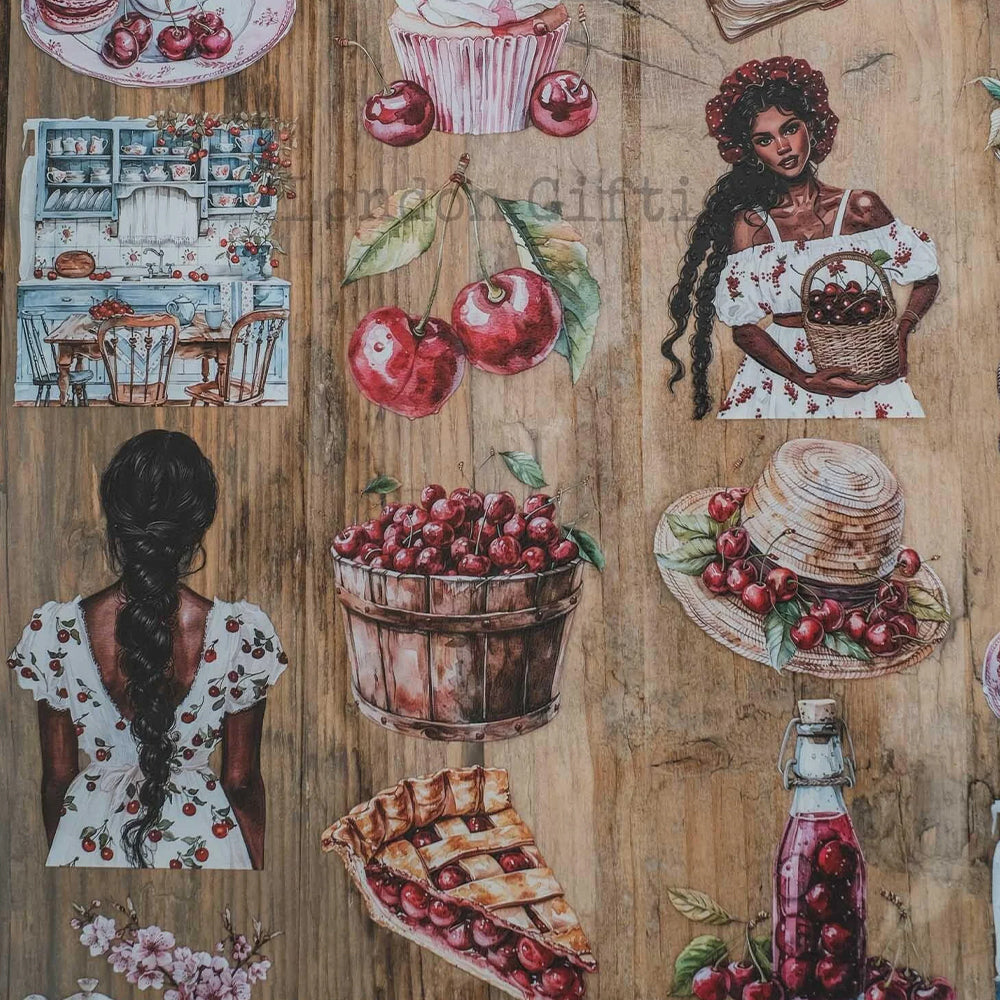 London Gifties_ Cherry pie cottage girls 3D Gloss PET Tape 10m[Whole] LG 258