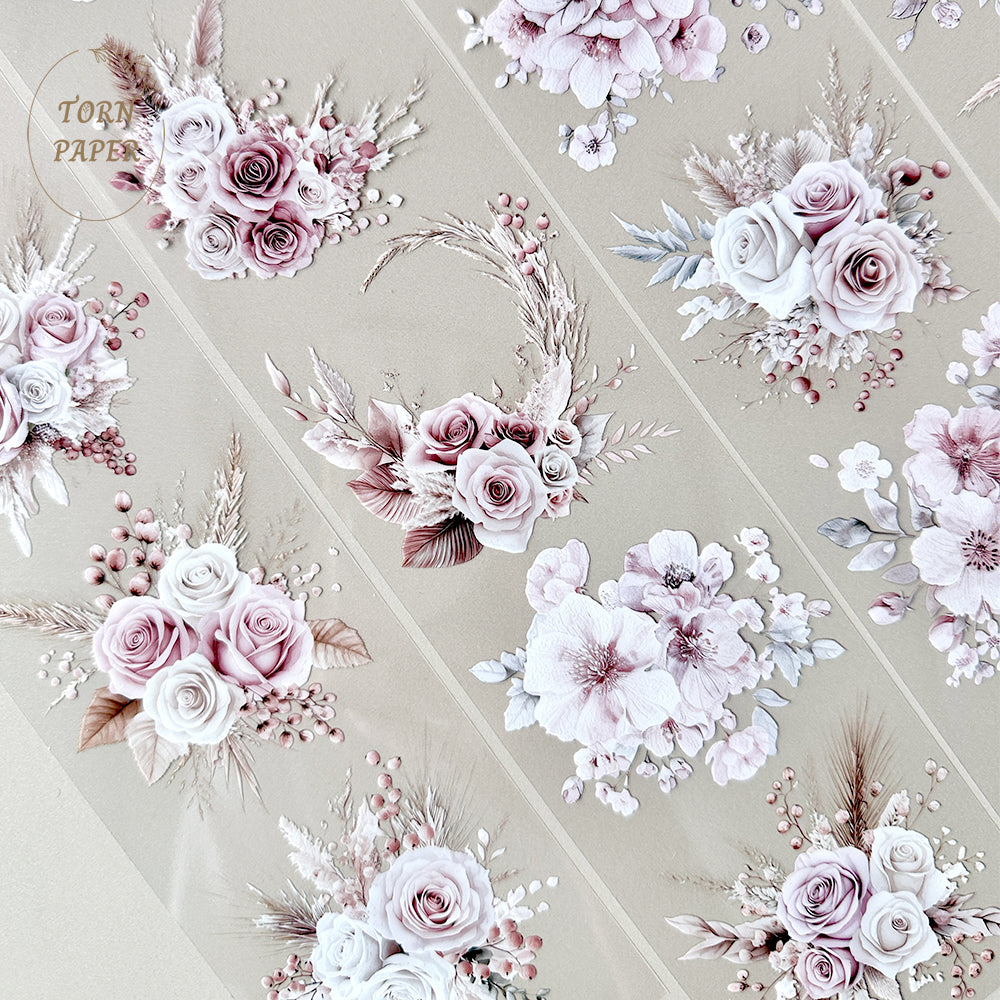 Torn Paper_ Watercolor Pink floral with pampas 3D Print PET Tape 200cm TPM 012[1Loop]