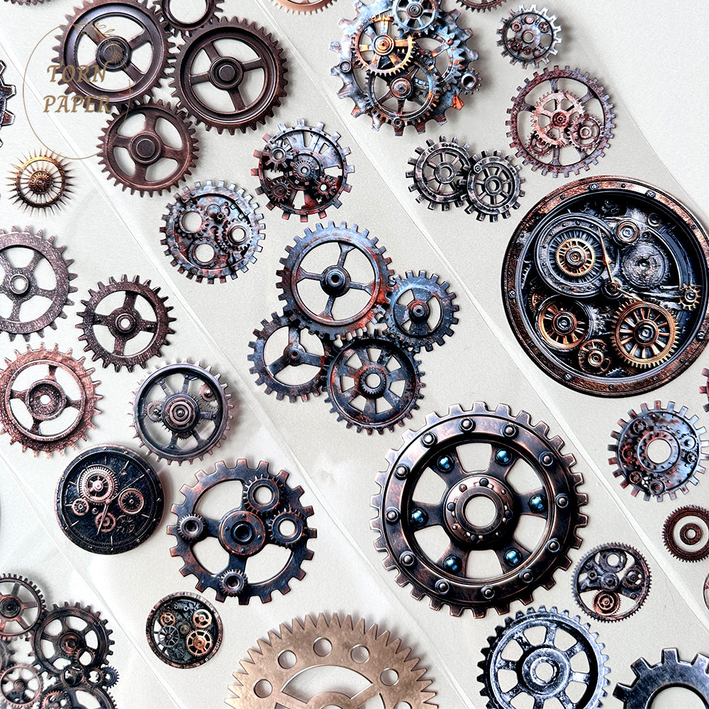 Torn Paper_ A variety of vintage gears 3D Print PET Tape 200cm TPM 001[1Loop]