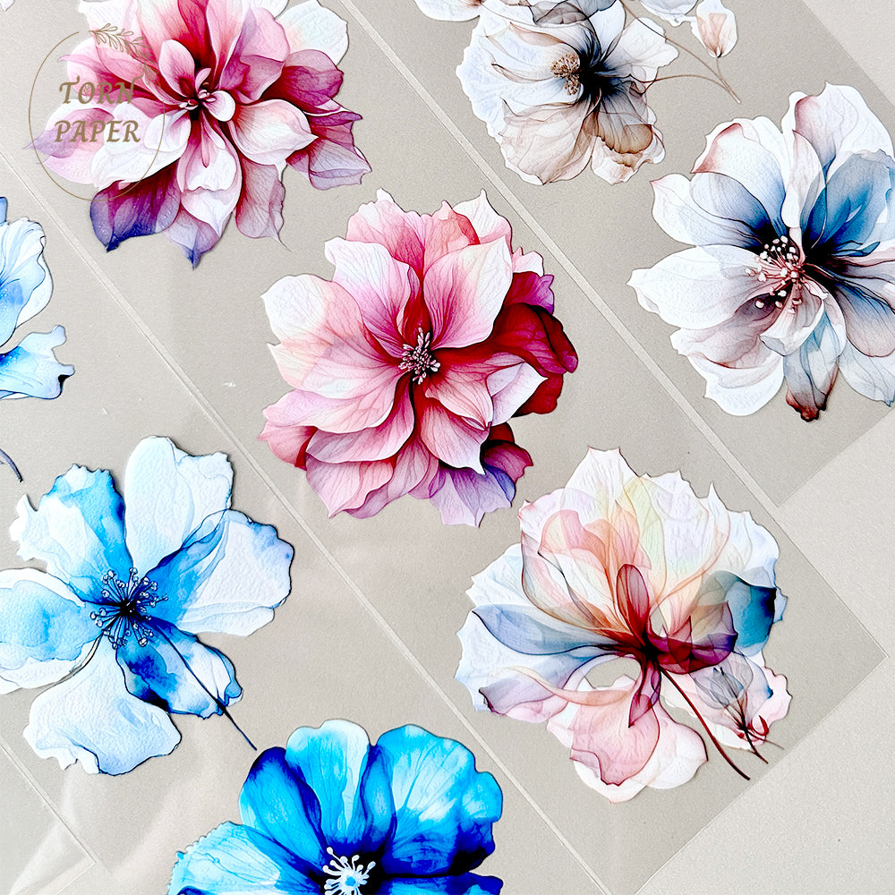 Torn Paper_ Abstract watercolor flowers 3D Gloss PET Tape 6m TPM 003[Whole]