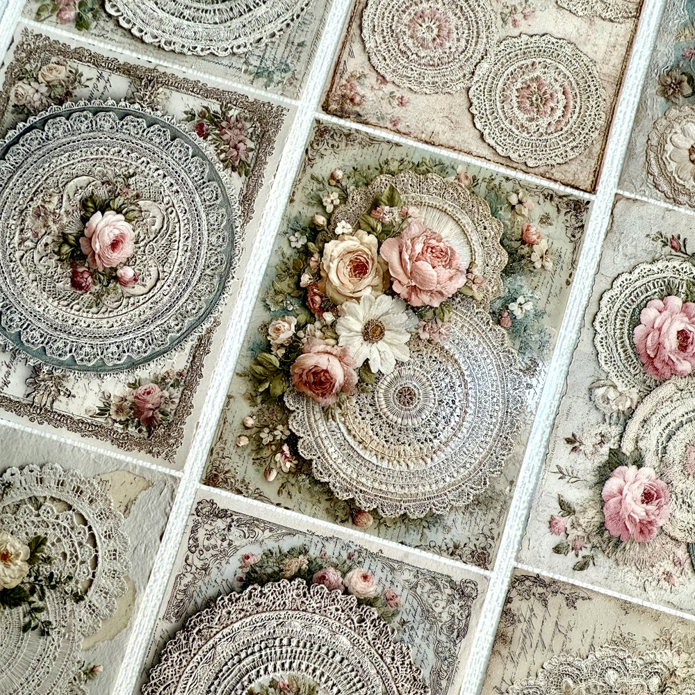 Torn Paper_ Delicate fabric doilies & plush blossoms 3D Print PET Tape 200cm TPM 032[1Loop]