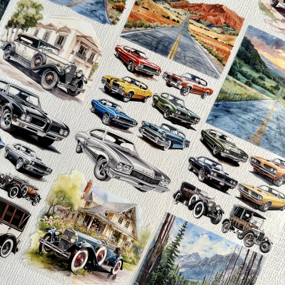Torn Paper_ A dazzling lineup of classic cars 3D Print PET Tape 6m TPM 026[Whole]