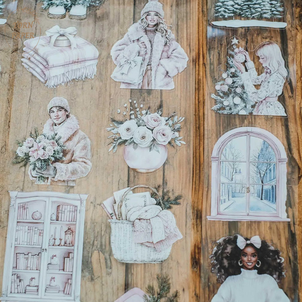 London Gifties_ Soft blush pink winter girls 3D Gloss Kiss Cut PET Tape 10m[Whole] LG 410