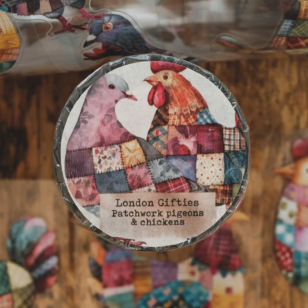 London Gifties_ Patchwork pigeons & chickens 3D Gloss Kiss Cut PET Tape 125cm[1Loop] LG 566
